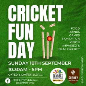 Poster advertising the Cricket Fun Day on Sunday 18th September at Oxted & Limpsfield Cricket Club