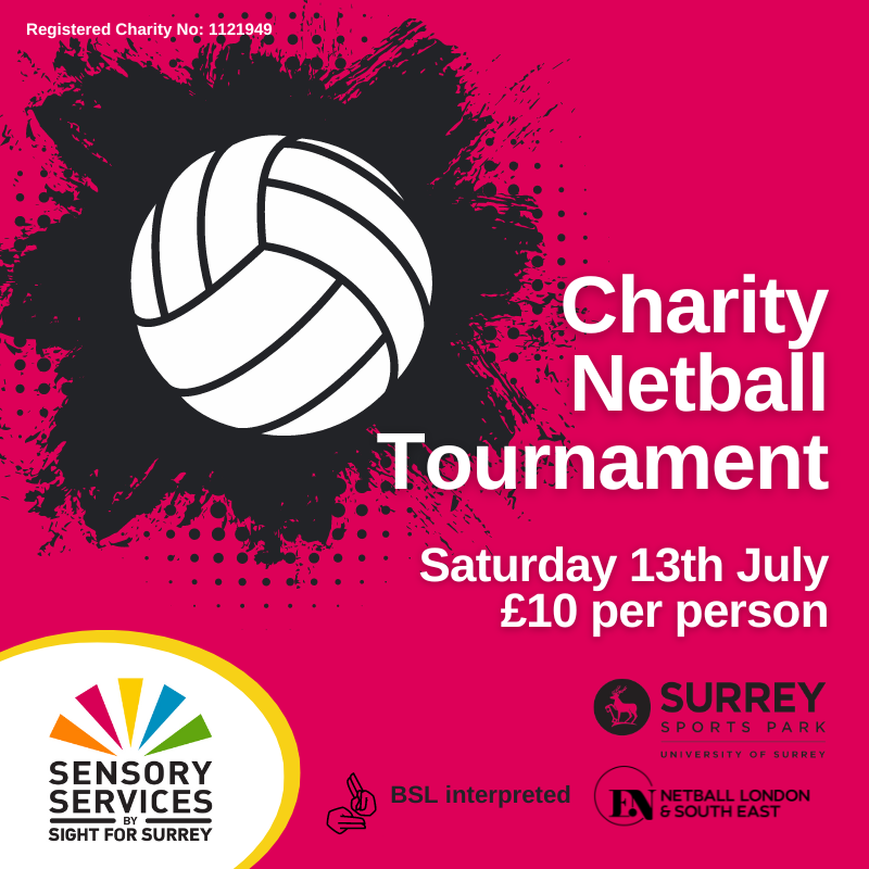 Charity Netball Tournament image with a netball on a pink background.