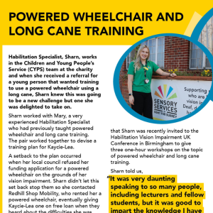 A copy of the beginning of the article in Signpost Spring Summer 2025 about powered wheelchair long cane training