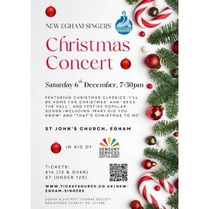 Poster advertising the New Egham Singers Christmas Carol Concert