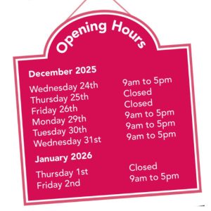 A board displaying our Christmas opening hours