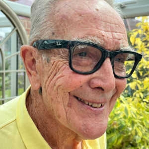 Ossie is wearing a pair of Meta Ray-Ban Smart Glasses.