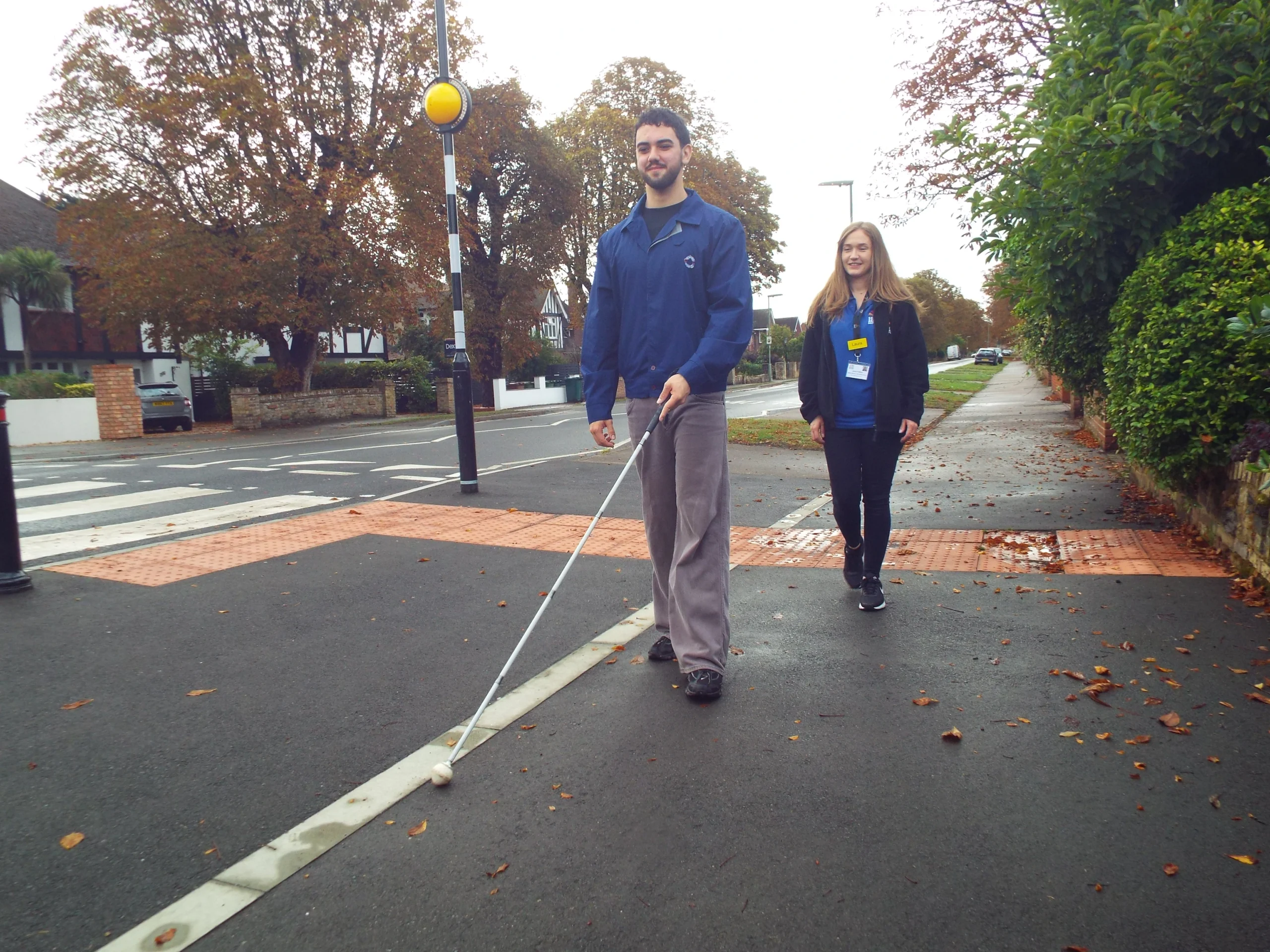 Callum doing mobility training with Laura, Rehabilitation Support Worker