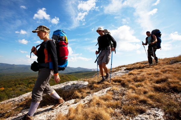 Three people hiking