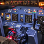 The inside of a flight simulator